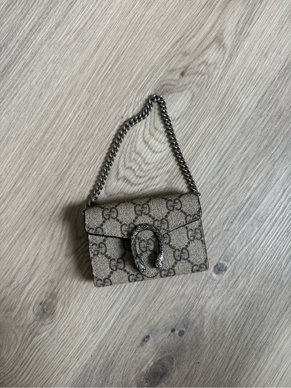 Gucci Tan GG Supreme Mini Shoulder Bag with Silver Chain